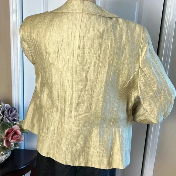 PAZ TORRAS LINEN CROPPED PEPLUM SHIMMERY GOLD COLOR BLAZER  made in Milan? - Picture 11 of 17